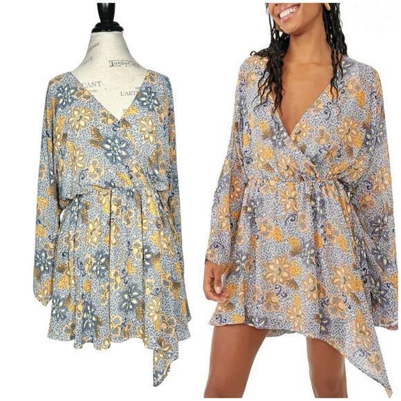 Free People | Women | Teegan Floral Flowy Chiffon Surplice Mini Dress | Medium - Picture 1 of 16